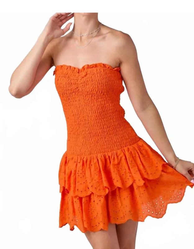 Eyelet Smocked Ruffle Mini Dress
