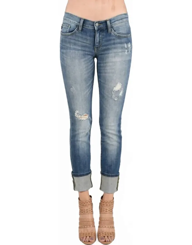 Distressed Cuffed Straight Leg Jeans