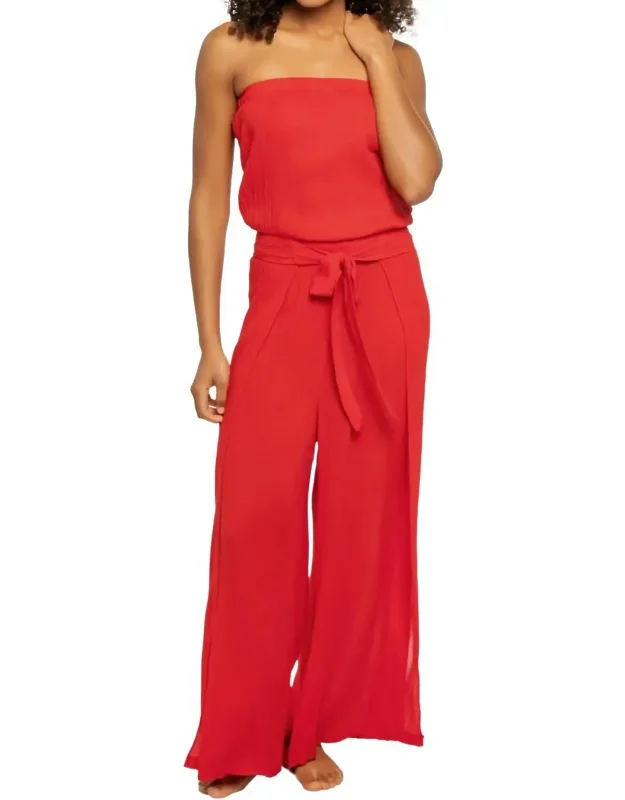 Strapless Blouse And Wide Leg Pants Jumpsuit