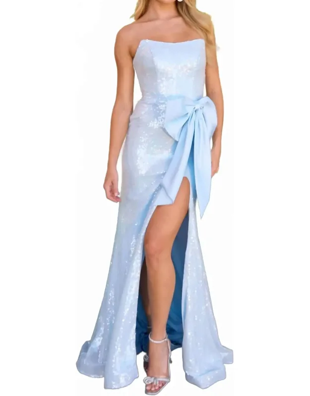Strapless Sequin Long Dress With Bow