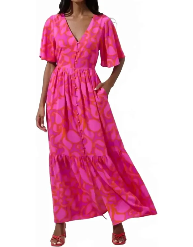Floral Button Down Flutter Maxi Dress