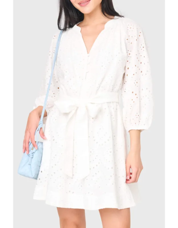 3/4 Blouson Sleeve Flare Eyelet Day Dress