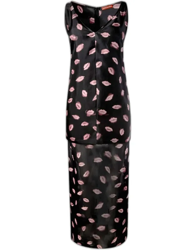 Lip-print Silk Maxi Dress