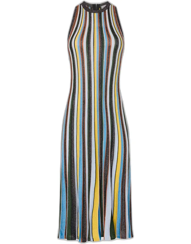 Striped Shimmer Knit Midi Dress