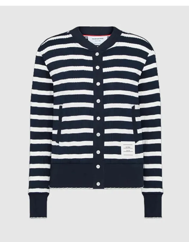 Striped Rib Scallop Edge Cardigan
