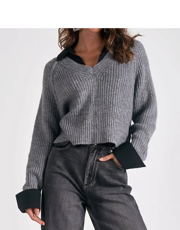 V-neck Sweater With Collar