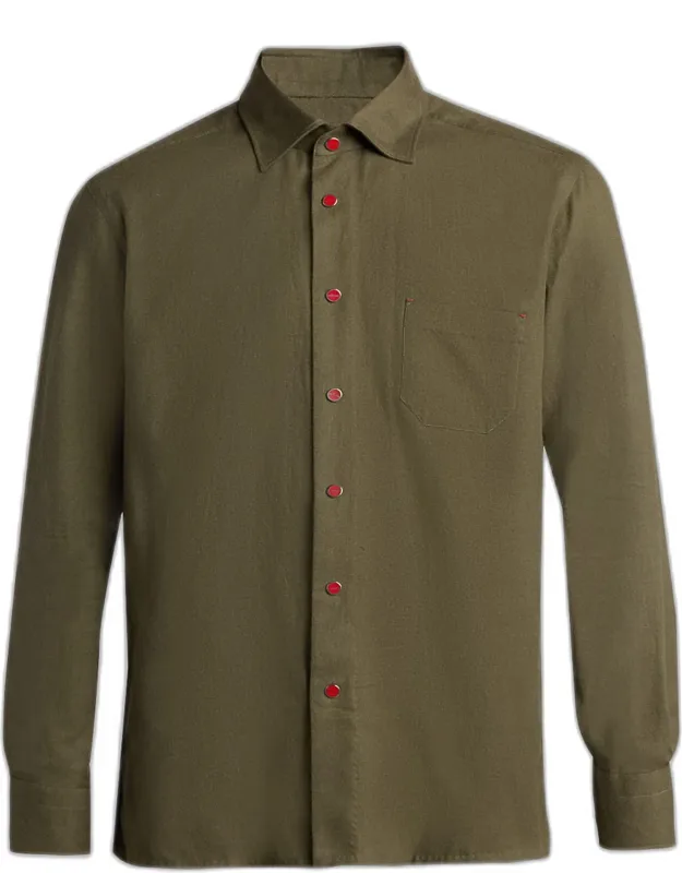 Solid Cotton Pocket Snap-front Shirt