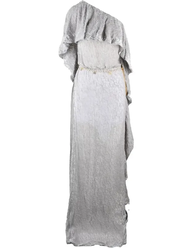 Pearl Grey Viscose Silk Long Velvet Dress