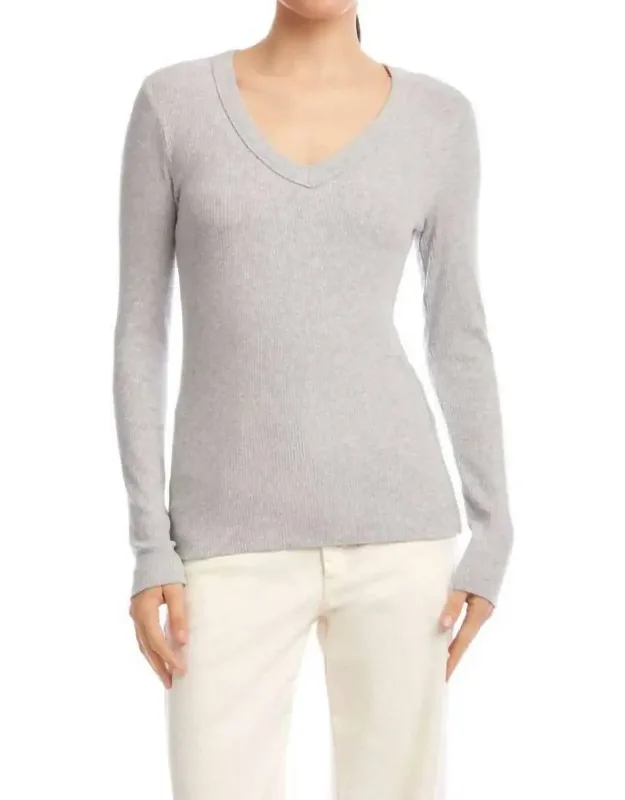 Long Sleeve Ribbed V-neck Top