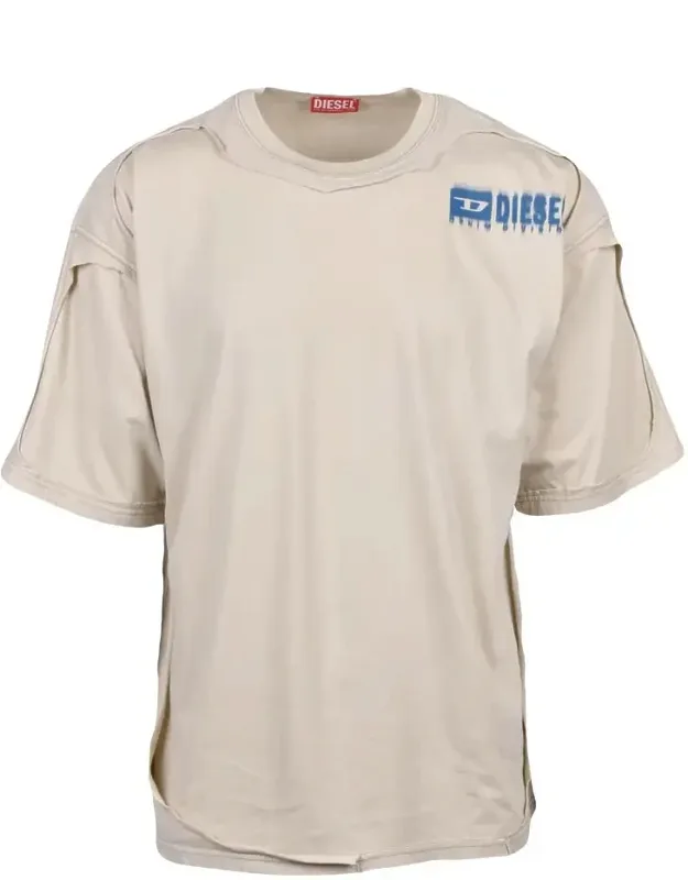 Beige Cotton T-shirt - Relaxed Fit, Round Neck
