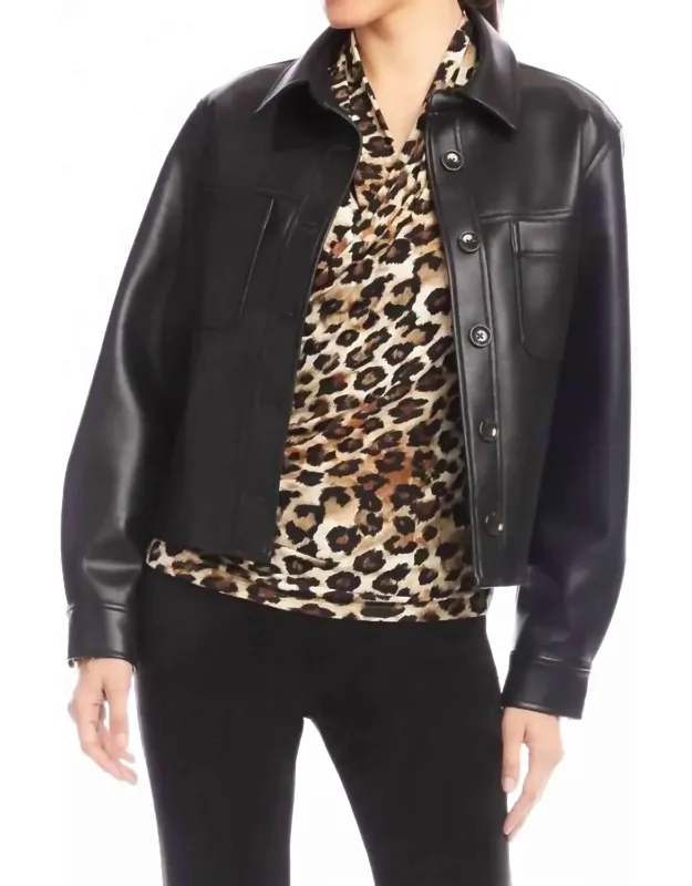 Faux Leather Cropped Jacket