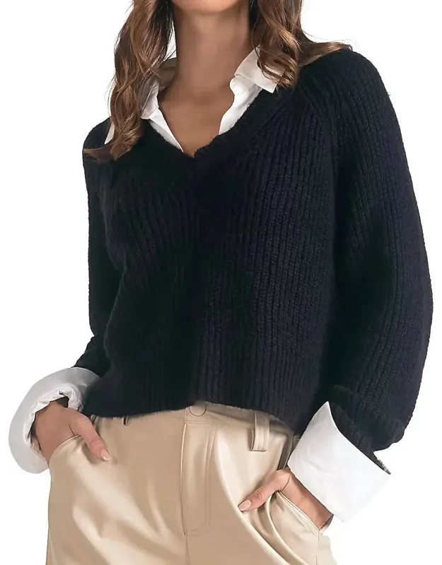 V-neck Sweater With Collar