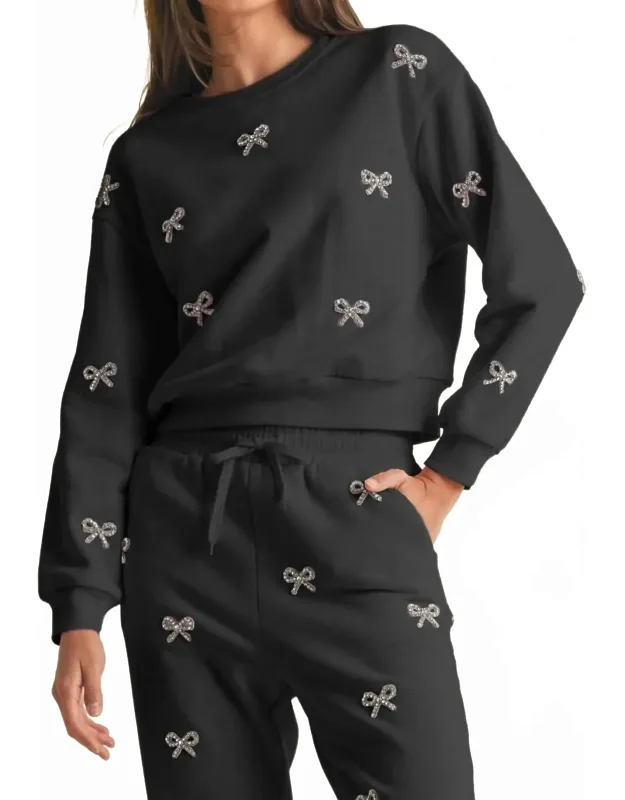 Jewel Bow Cotton Pullover Sweater