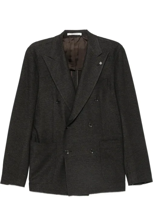 Herringbone-pattern Double-breasted Blazer
