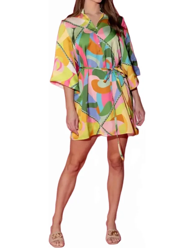 Toni Mini Dress In Hall Of Mirrors, V-neckline, Optional Tie Waist