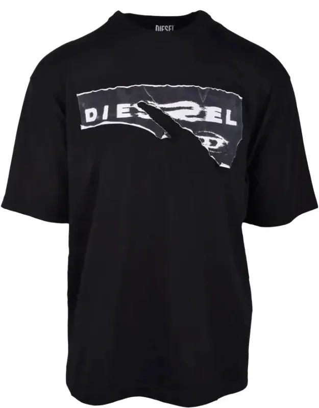Black T-shirt With Distressed Graphic And Collage-style Print