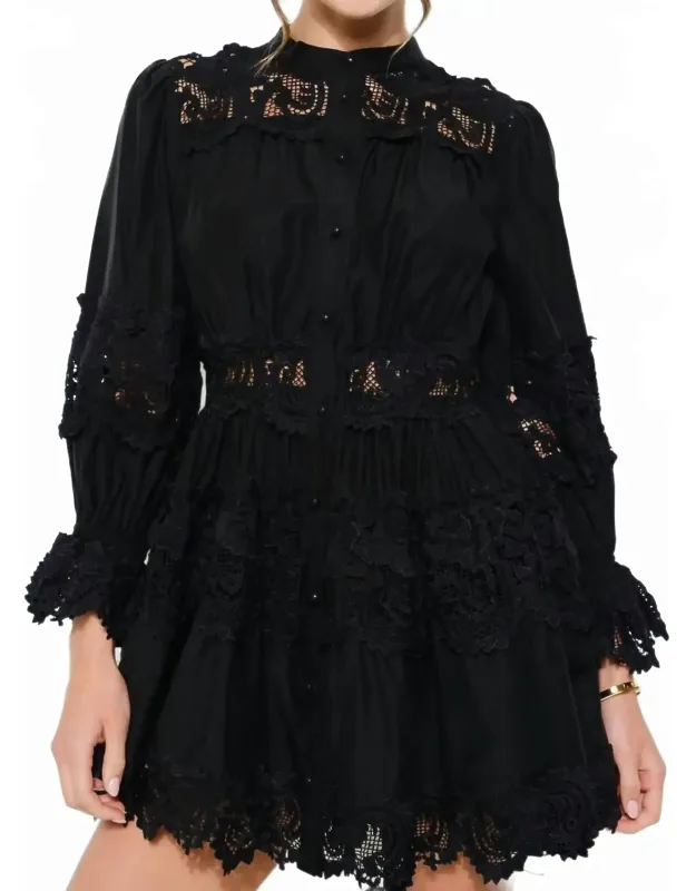 Delicate Lace-panel Flare Mini Dress