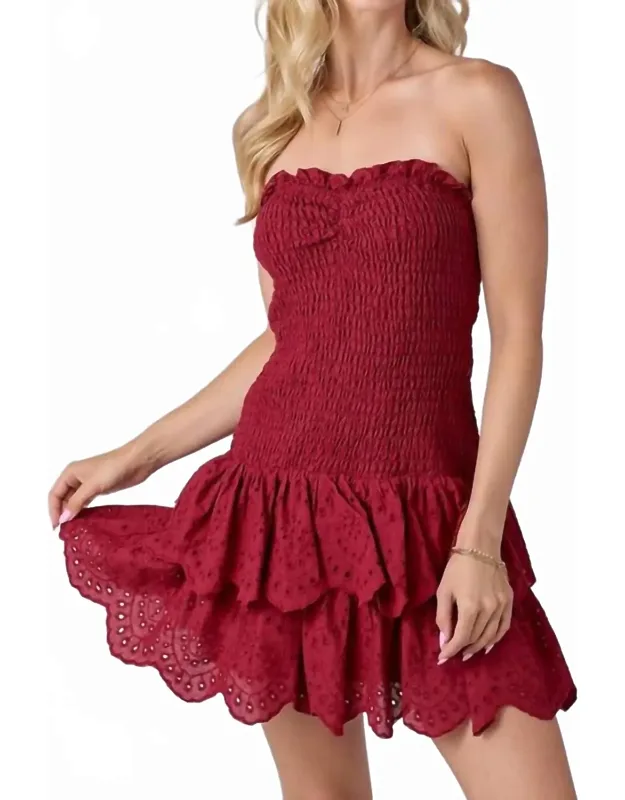 Eyelet Smocked Ruffle Mini Dress