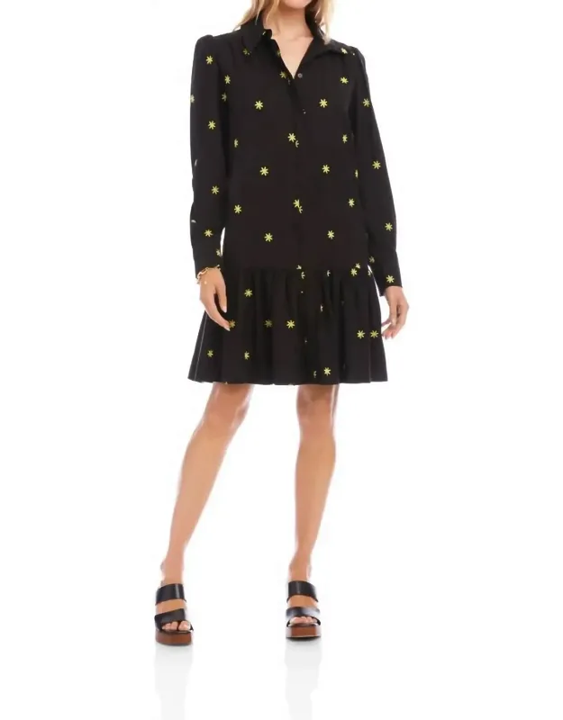 Embroidered Ruffle Hem Dress