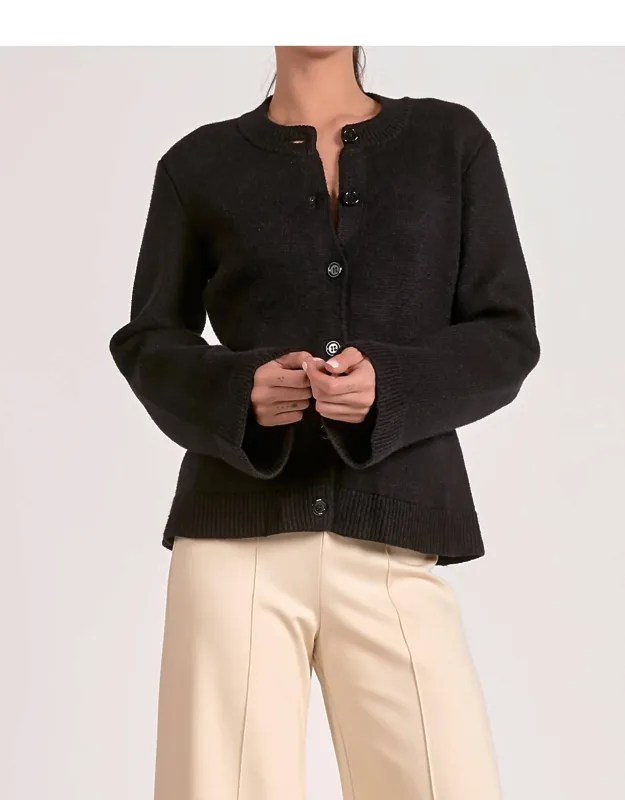 Crewneck Flair Sleeve Button Up Sweater