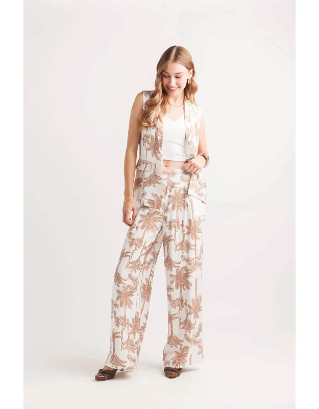 Palm Print Wide Leg Pants