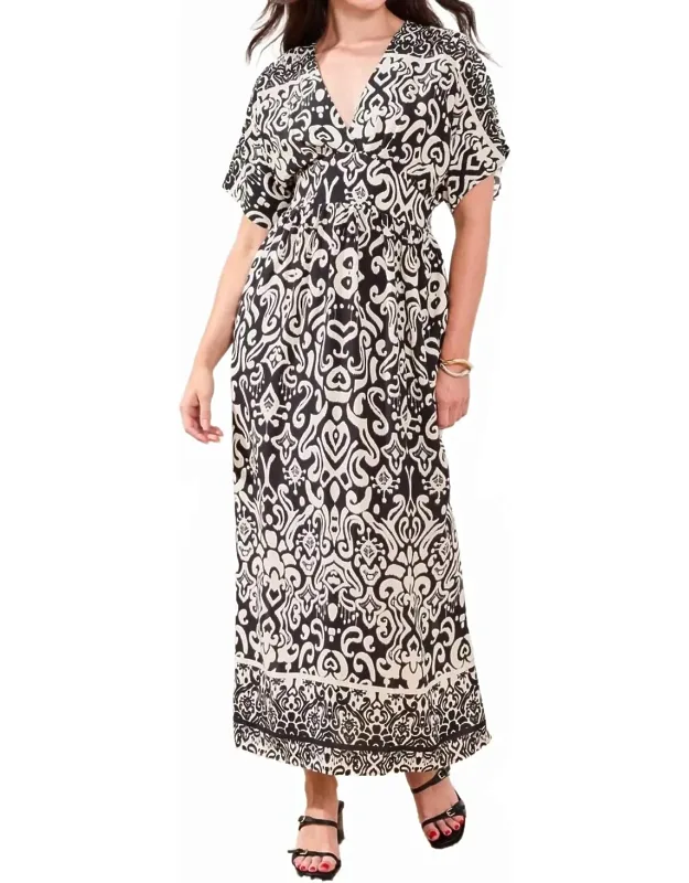 Printed Soft Challis V-neck Empire Waist Maxi Dress