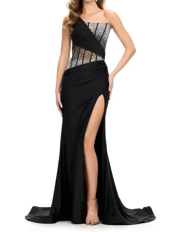 One Shoulder Corset Bustier Prom Dress