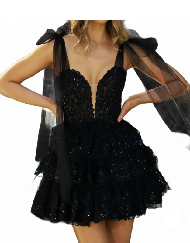 Sheer Leaf Lace Corset Top And Sequin Ruffle Tier Dress