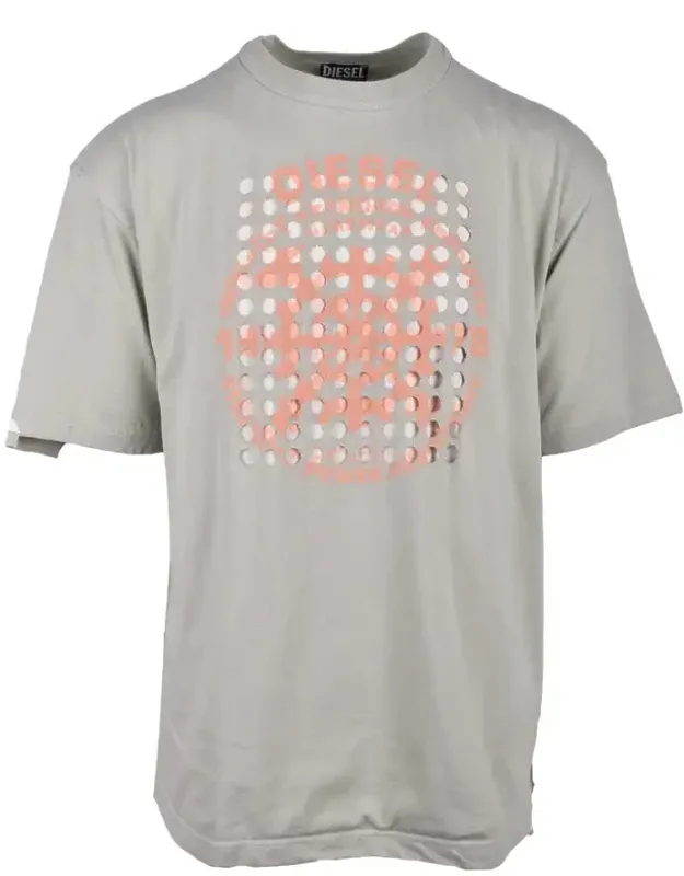 Cotton T-shirt With Front Graphic In Light And Coral Tones