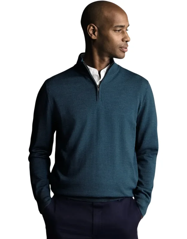 Merino Zip Neck Sweater - Breathable And Temperature Regulating