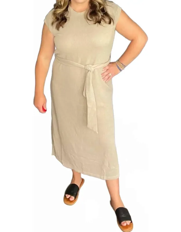Midi Knit Dress With Tie Waist