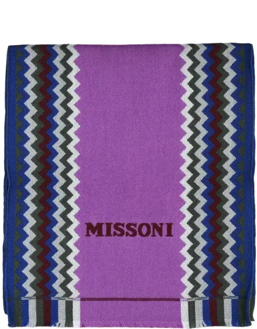 Fuchsia Wool Scarf - Bold Geometric Pattern, Distinctive Center Logo