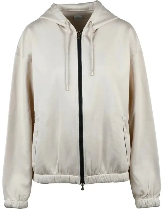 Cotton Silk Elastane Zip Hoodie Sweatshirt