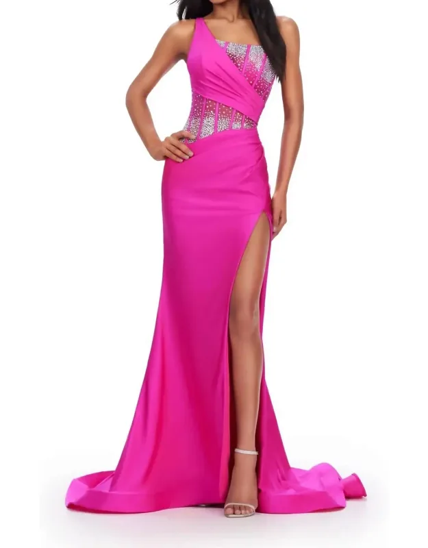 One Shoulder Corset Bustier Prom Dress