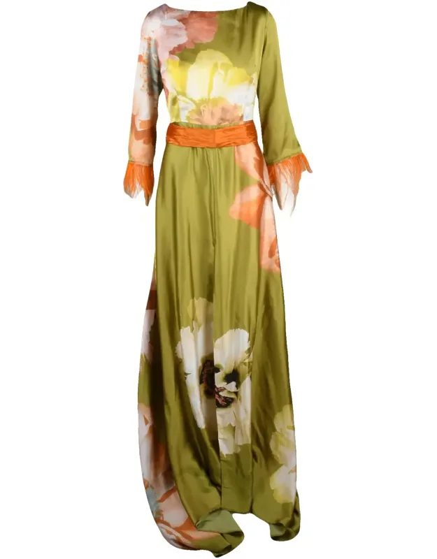 Feathered Polyester Long Dress