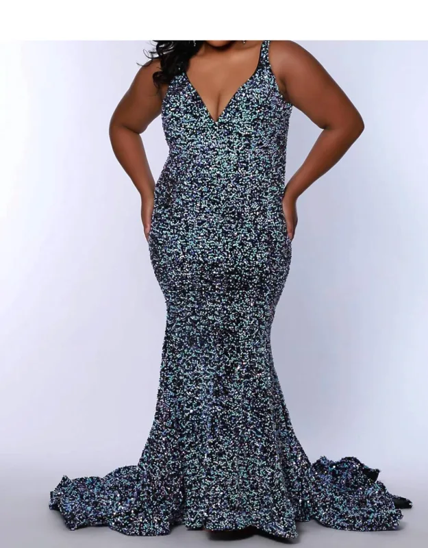 V-neck Velvet Sequin Evening Dress