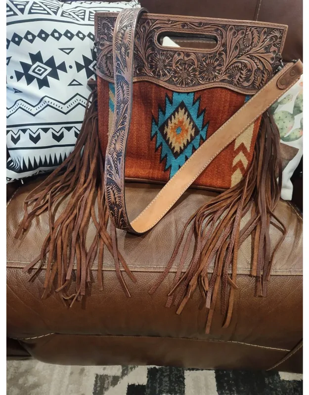 Tooled Saddle Blanket Crossbody Purse