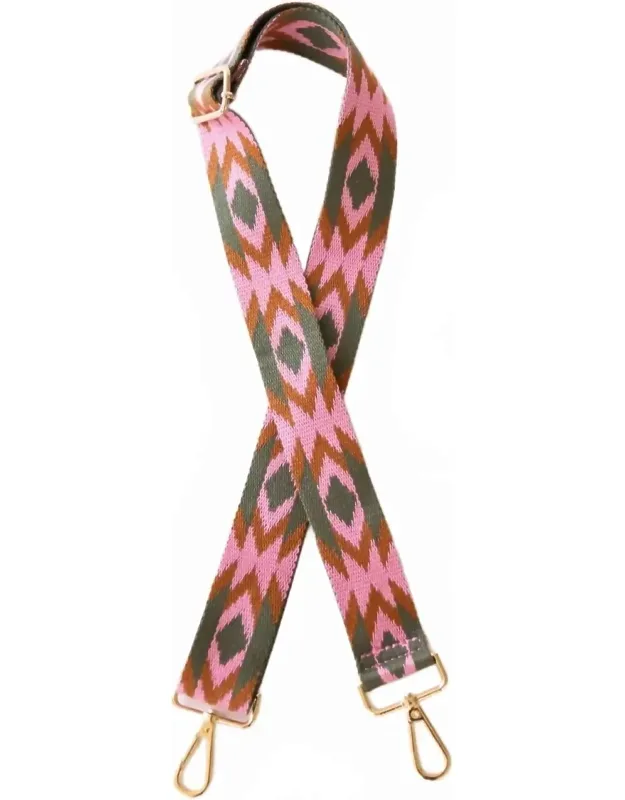 Adjustable Purse Strap With Gold Hardware In Pink Aztec