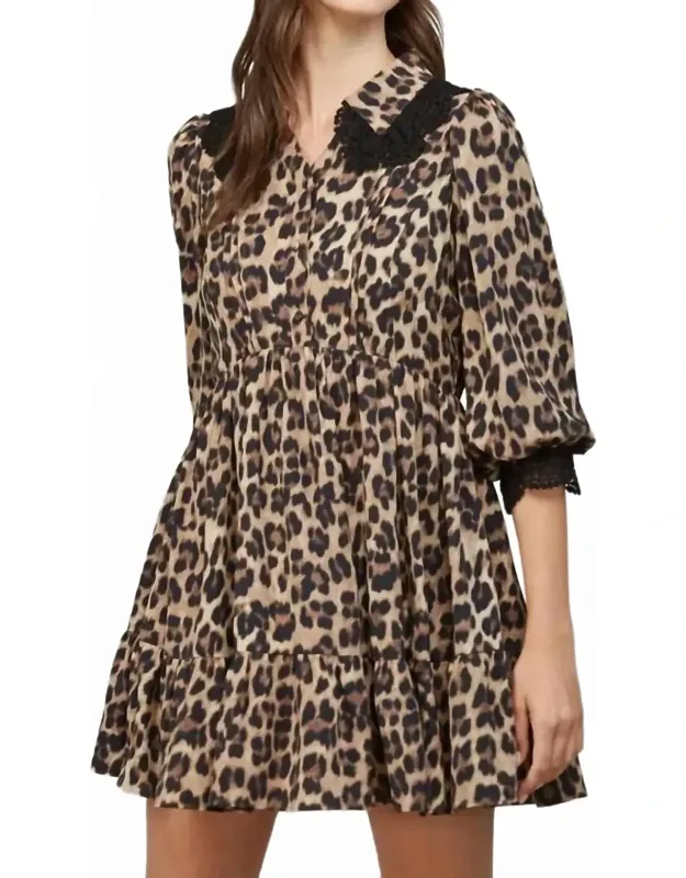 Lace Trimmed Animal Print Dress