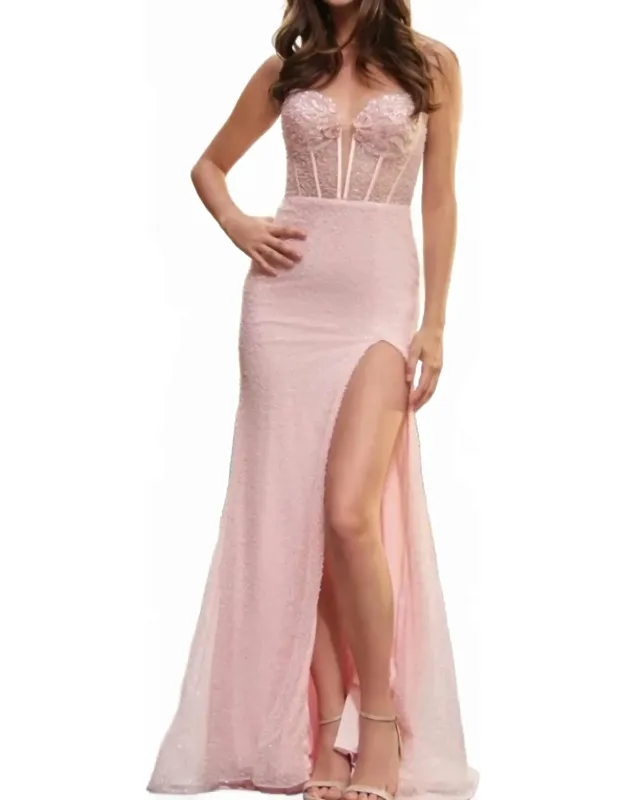 Sequin And Pearl High Slit Dress