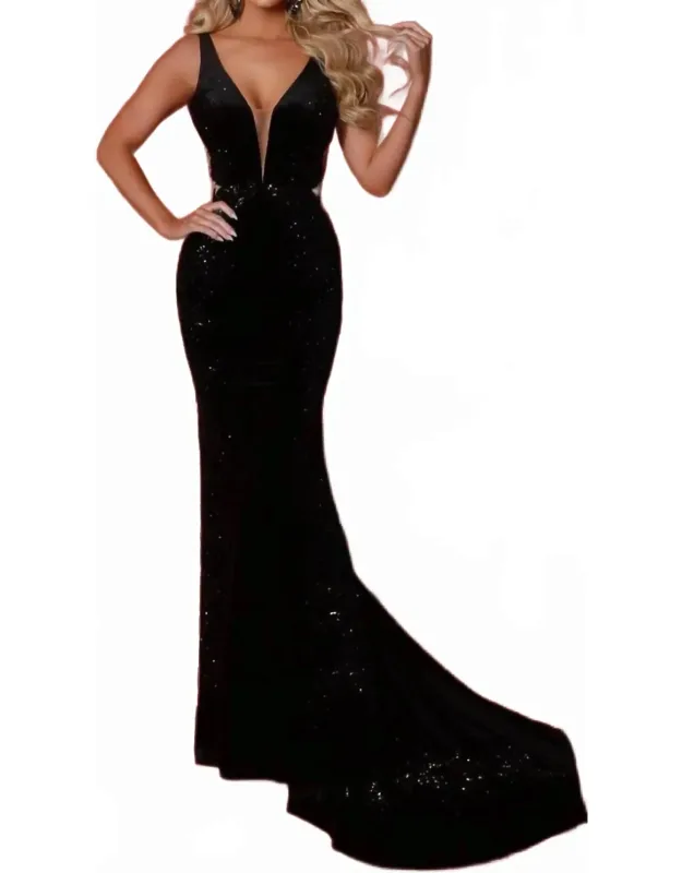 Sequin Embroidered V-neck Evening Dress