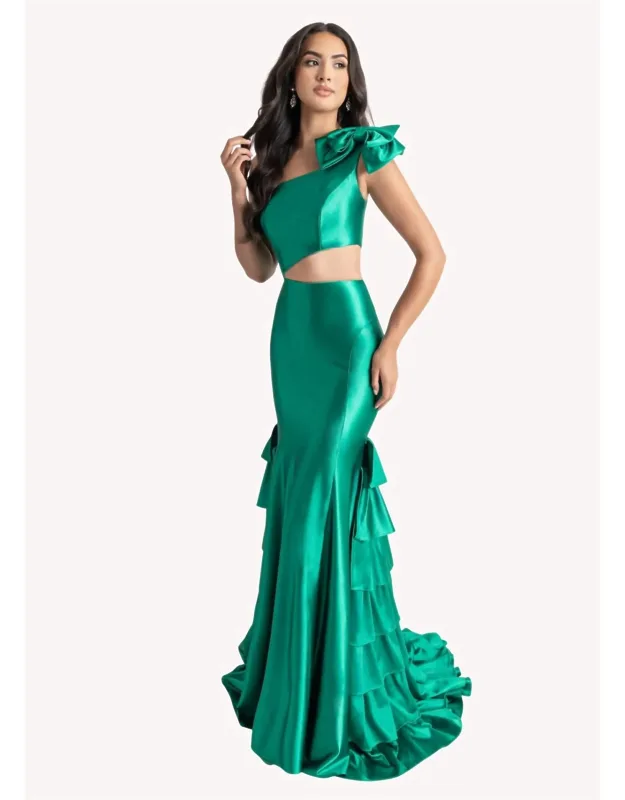 One Shoulder Fitted Satin Prom Dress