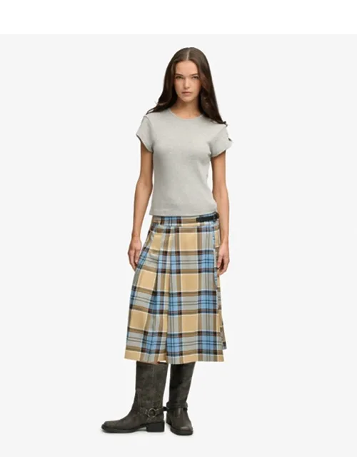 Check Pleated Midi Skirt