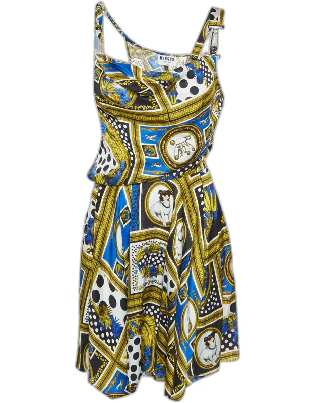 Multicolor Printed Satin Mini Dress