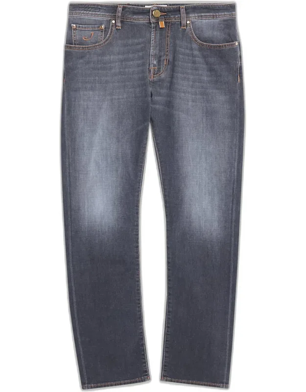 Slim Straight-leg Washed Black Denim Jeans