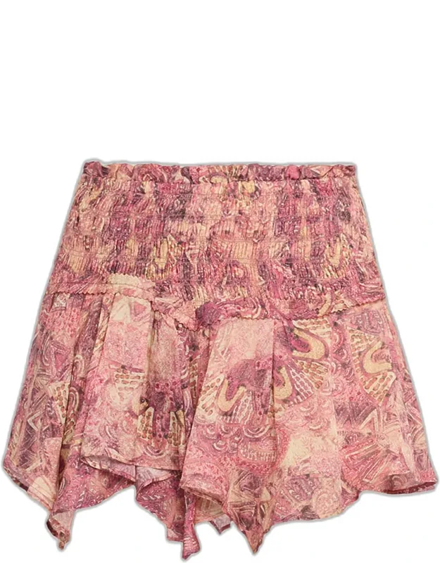 Smocked Silk Handkerchief Mini Skirt