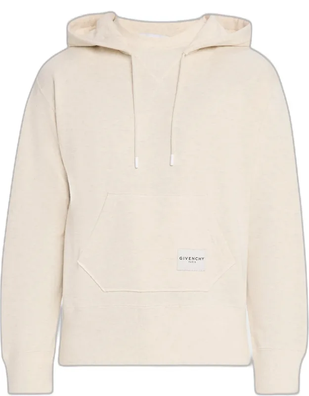 Pocket-label Cotton Blend Drawstring Hoodie
