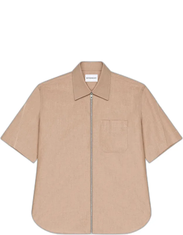 Point Collar Full-zip Short-sleeve Shirt