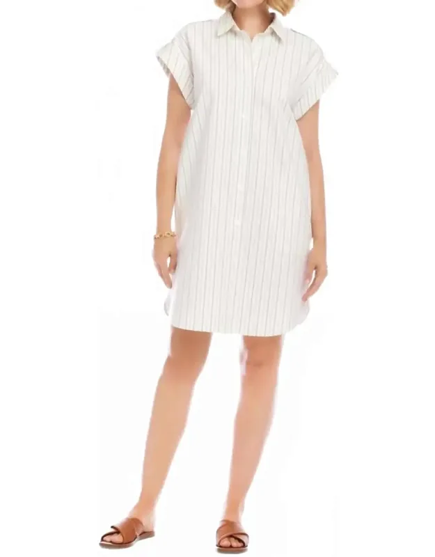 Stripe Cap Sleeve Shirtdress