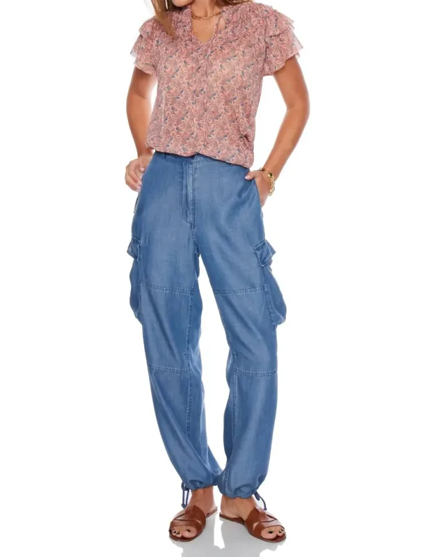 Soft Denim Midrise Cargo Pants